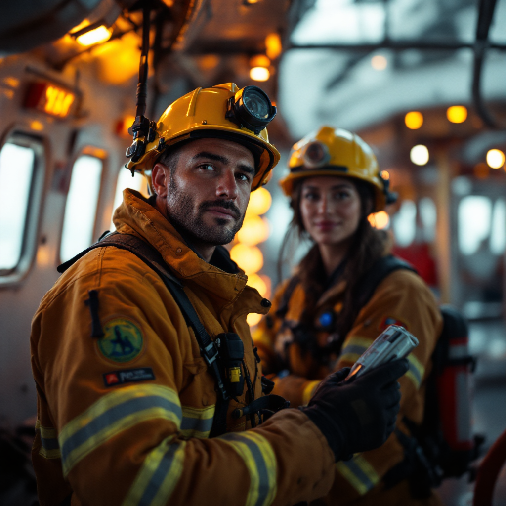 Bombero naval trabajando en astillero